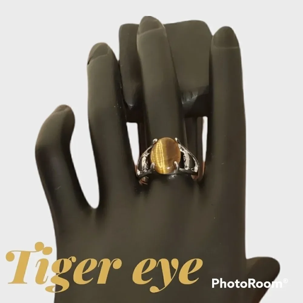 NEW TIGER EYE Heart RING SZ 8 STAINLESS STEEL